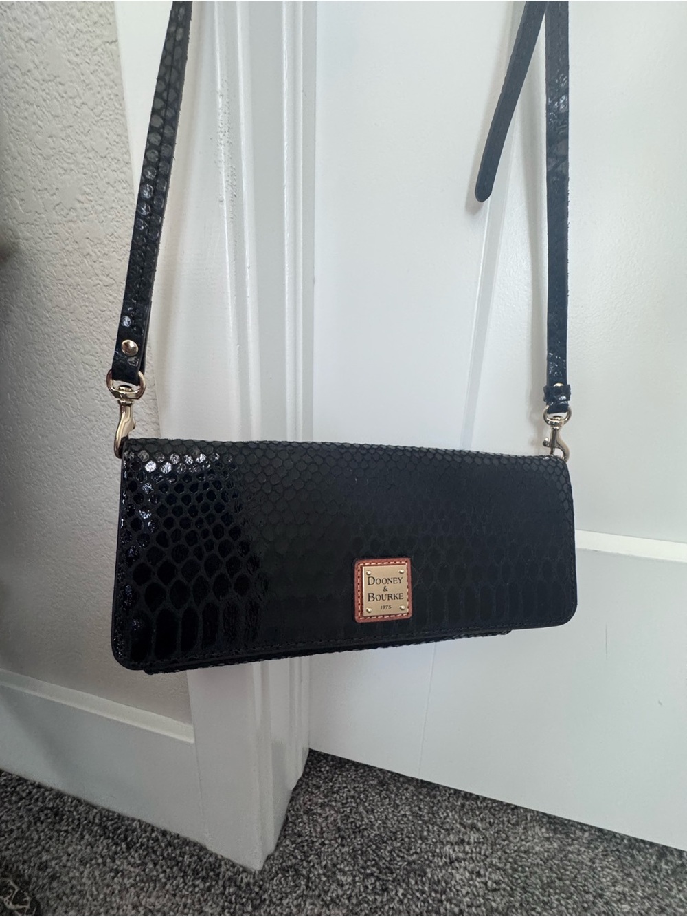 Dooney & Bourke Black Patent Croc-Embossed Shoulder crossbody